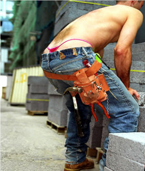 A photo of a builder in a thong