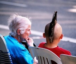 Image showing an older woman and a young mohicanned punk, Generation Gap by xflickrx